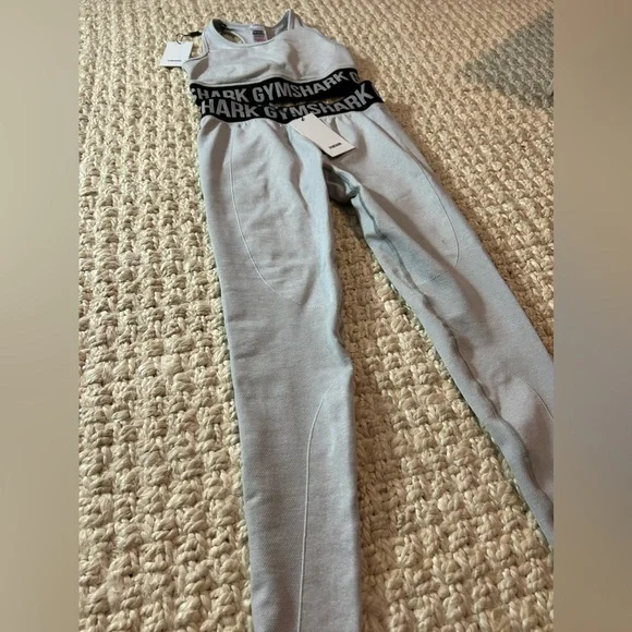 GYMSHARK Sports Bra top flex high rise leggings light grey marl black active set - Picture 3 of 10